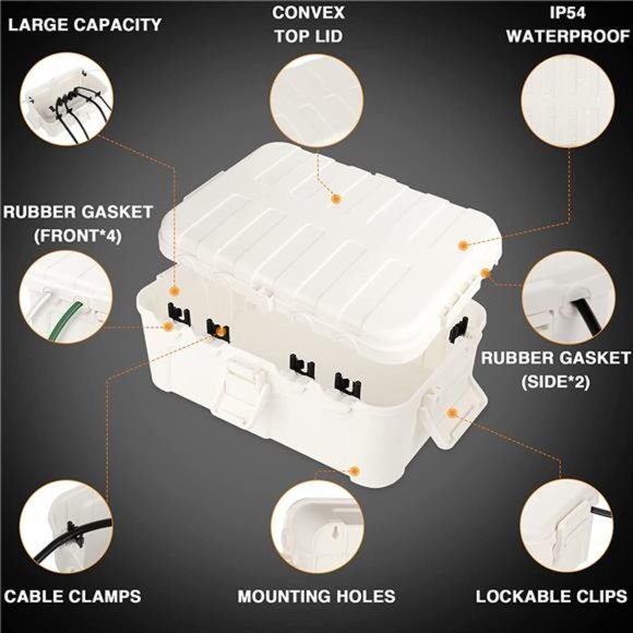 Large Outdoor Electrical Box (12.5 x 8.5 x 5 inch), IP54 Waterproof, White - Picture 3 of 6
